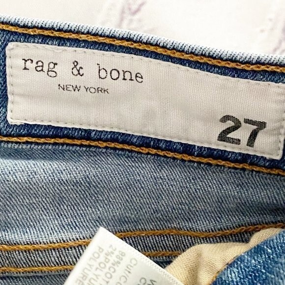 rag & bone Women's Light Blue Levee Wash Mid Rise Ankle Raw Hem Skinny Jeans 27 - Picture 7 of 9
